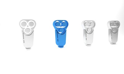 Blue Electric razor blade for men icon isolated on white background. Electric shaver. Minimalism concept. 3D render illustration