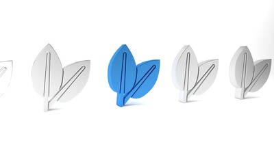 Blue Leafs icon isolated on white background. Fresh natural product symbol. Minimalism concept. 3D render illustration