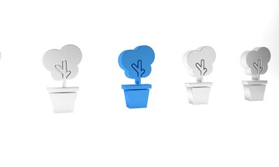 Blue Tree in pot icon isolated on white background. Houseplant in pots. Natural decor for home and interior. Potted plant sign. Minimalism concept. 3D render illustration