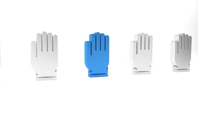 Blue Garden gloves icon isolated on white background. Rubber gauntlets sign. Farming hand protection, gloves safety. Minimalism concept. 3D render illustration