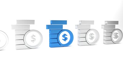 Blue Coin money with dollar symbol icon isolated on white background. Banking currency sign. Cash symbol. Minimalism concept. 3D render illustration