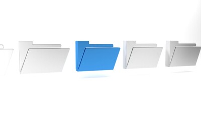 Blue Document folder icon isolated on white background. Accounting binder symbol. Bookkeeping management. Minimalism concept. 3D render illustration