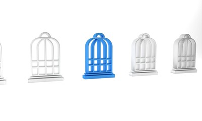 Blue Cage for birds icon isolated on white background. Minimalism concept. 3D render illustration