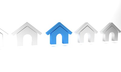 Blue Dog house icon isolated on white background. Dog kennel. Minimalism concept. 3D render illustration