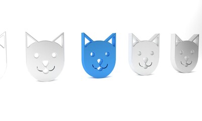 Blue Cat icon isolated on white background. Minimalism concept. 3D render illustration