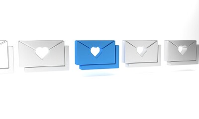 Blue Envelope with Valentine heart icon isolated on white background. Message love. Letter love and romance. Minimalism concept. 3D render illustration