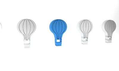 Naklejka premium Blue Hot air balloon icon isolated on white background. Air transport for travel. Minimalism concept. 3D render illustration