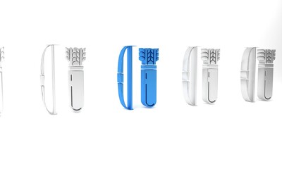 Blue Bow and arrow in quiver icon isolated on white background. Minimalism concept. 3D render illustration