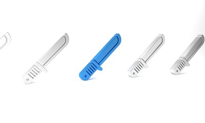 Blue Hunter knife icon isolated on white background. Army knife. Minimalism concept. 3D render illustration