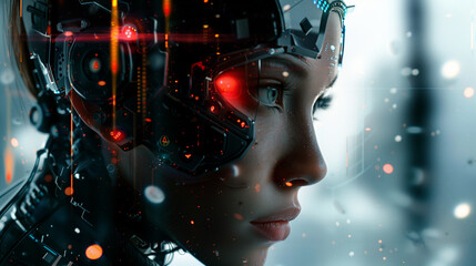 Cybernetic enhancements on a futuristic human