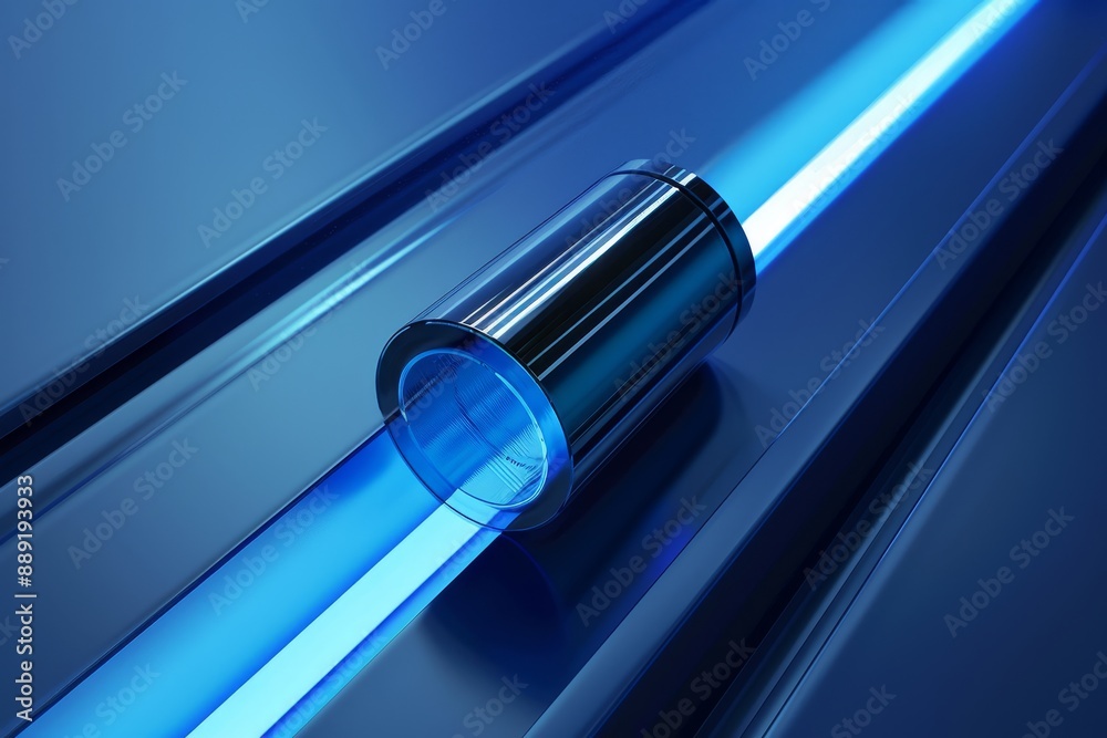 Poster blue laser optics in a high-tech environment, showcasing futuristic technology and precision enginee