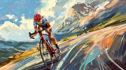 Cyclist racing through a scenic route