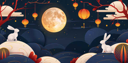 Mid-Autumn Festival,autumn Chinese festival,holiday greeting card template,autumn festival	