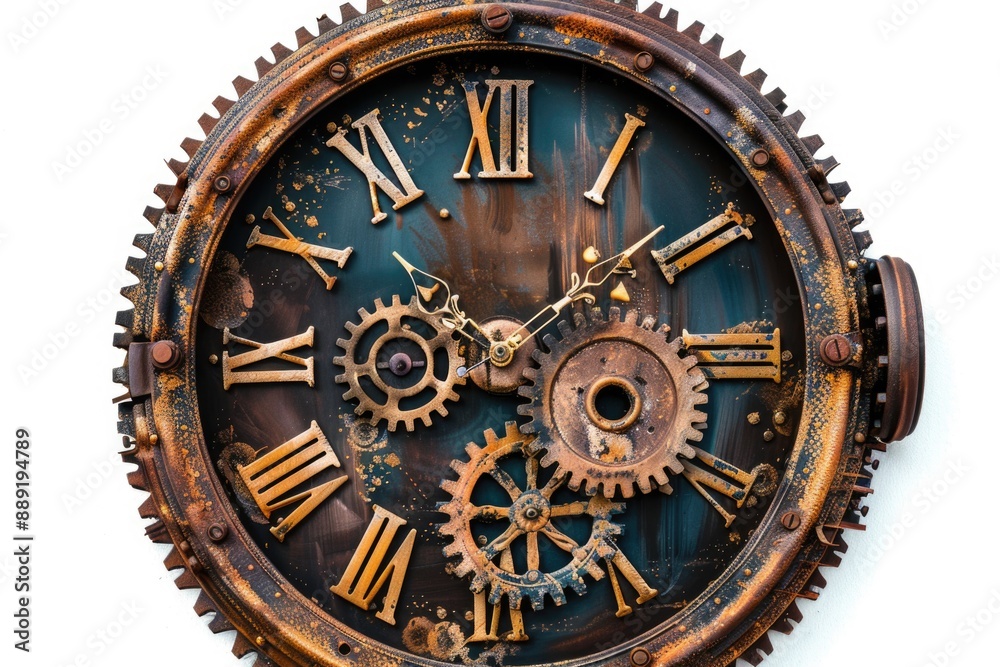 Aufkleber A close-up shot of a clock face with intricate gears and Roman numeral markings
