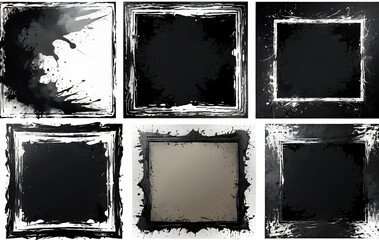 Grunge backgrounds set, brush paint ink stroke over square frame