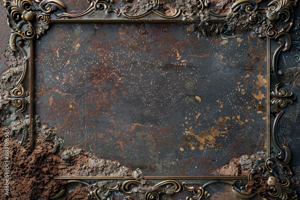 Aufkleber A rusty metal frame with a rusted background, suitable for use in industrial or abandoned settings