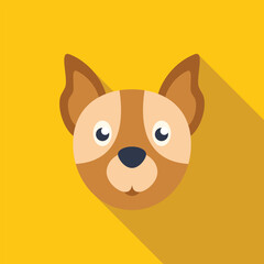 Cartoon dog face with big eyes and long shadow on yellow background, perfect for animal lovers and pet projects