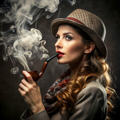 Obraz premium Attractive and beautiful woman smoking a pipe