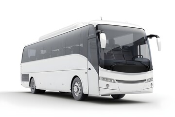 White luxury bus isolated on white background, detailed photo, png.