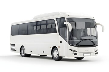 White luxury bus isolated on white background, detailed photo, png.