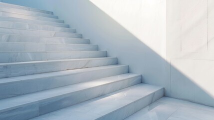 Fototapeta premium Modern minimalist staircase with natural light casting shadows. Clean lines and bright white tones create a tranquil atmosphere.