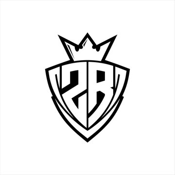 recommend clip art: ZR Letter logo with sharp triangle shield shape with crown inside white outline on white background template design