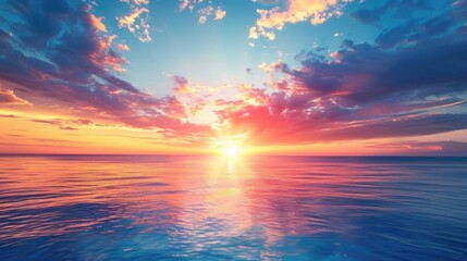 Fototapeta premium Stunning Sunset over Ocean with Dramatic Sky Filtered Image with Space for Text