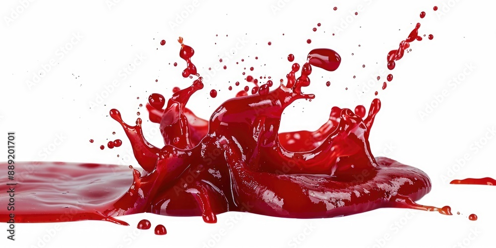 Poster a close-up shot of a red liquid splattered on a white surface