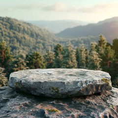 Stone podium on rock on the nature background