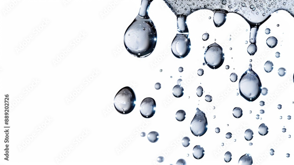 Poster faucet dripping with tiny water droplets falling down