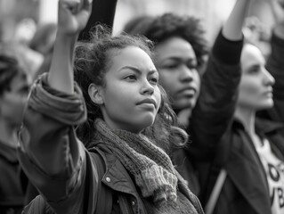 Group of people holding signs with messages and slogans, ideal for editorial or news uses