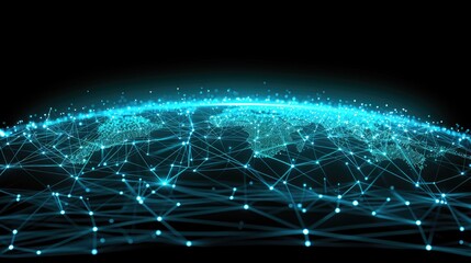 Obraz premium A network of interconnected lines and nodes is shown over a nighttime earth with a focus on Asia