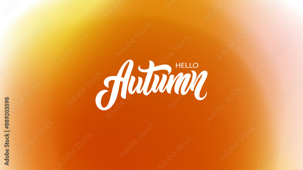 Poster hello autumn. blurred background with hand lettering for fall season creative graphic design. vector