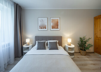 Modern bedroom in the apartment.