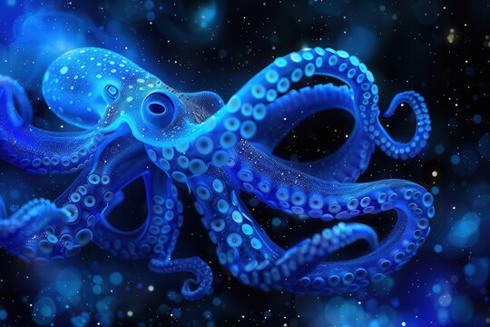 surreal blue octopus floating in space aigenerated digital artwork