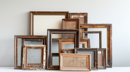 Vintage picture frames displayed against white backdrop