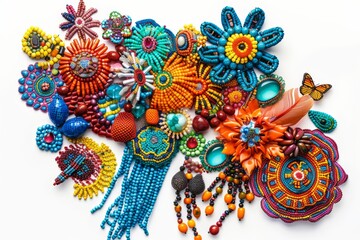 A colorful arrangement of handmade beaded jewelry pieces, intricately designed to represent the rich cultural heritage of the country. Each bead tells a story of tradition and history.