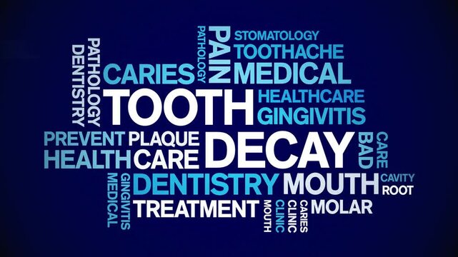 Tooth Decay animated word cloud;text design animation tag kinetic typography seamless loop.