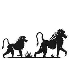 Clean black and white vector Silhouette of a Baboon  isolated on white background