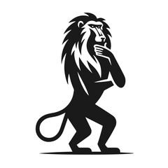 Clean black and white vector Silhouette of a Baboon  isolated on white background