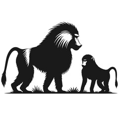 Clean black and white vector Silhouette of a Baboon  isolated on white background
