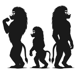 Clean black and white vector Silhouette of a Baboon  isolated on white background