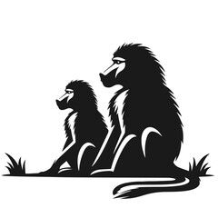 Clean black and white vector Silhouette of a Baboon  isolated on white background