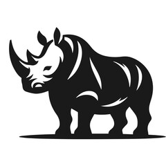 Clean black and white vector Silhouette of a Black rhinoceros  isolated on white background