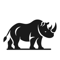 Clean black and white vector Silhouette of a Black rhinoceros  isolated on white background