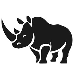 Clean black and white vector Silhouette of a Black rhinoceros  isolated on white background