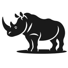 Clean black and white vector Silhouette of a Black rhinoceros  isolated on white background