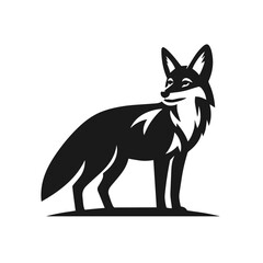 Fototapeta premium Clean black and white vector Silhouette of a Black-backed jackal isolated on white background