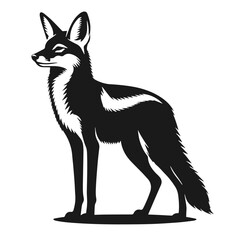 Clean black and white vector Silhouette of a Black-backed jackal  isolated on white background