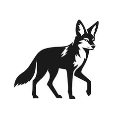 Clean black and white vector Silhouette of a Black-backed jackal  isolated on white background